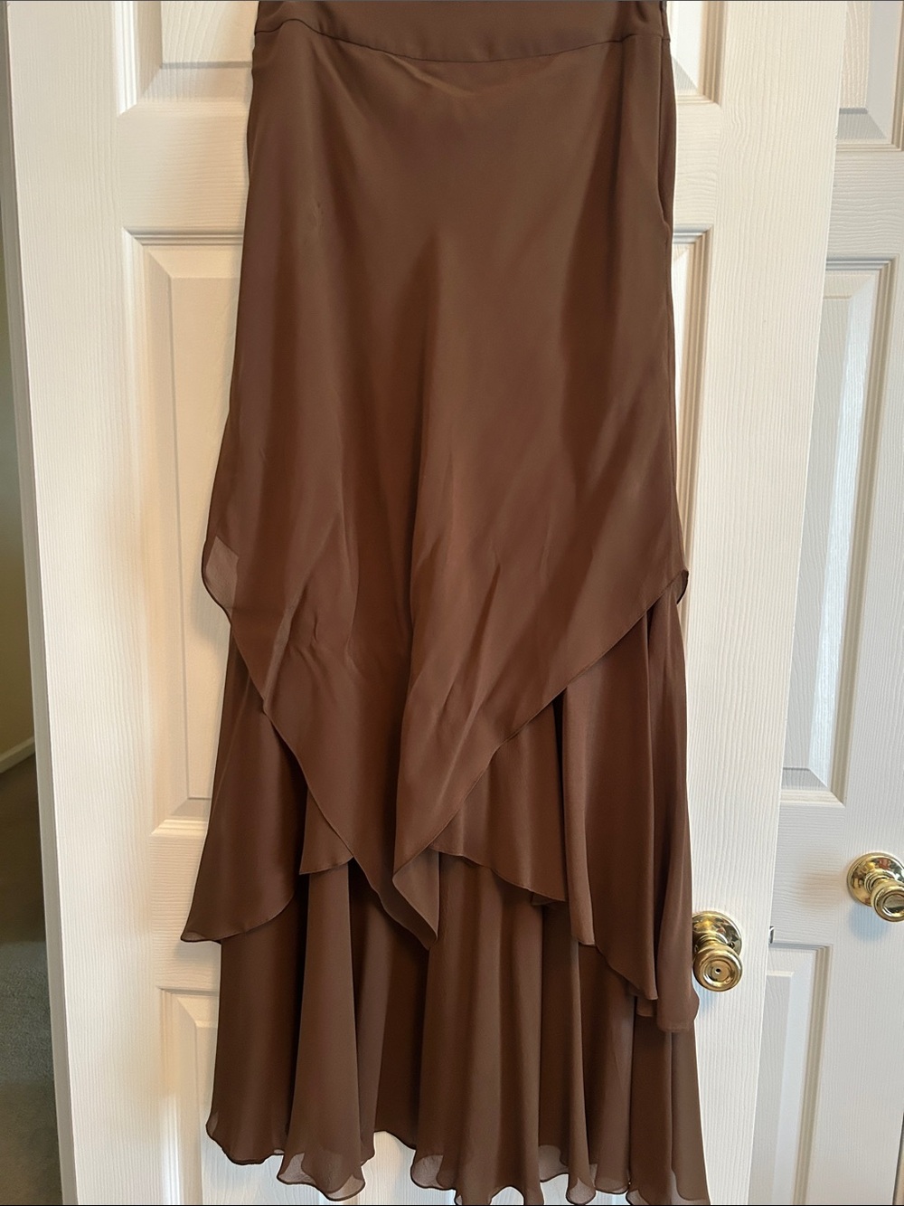 Carmen Marc Valvo Brown Layered Asymmetrical Chiffon Skirt